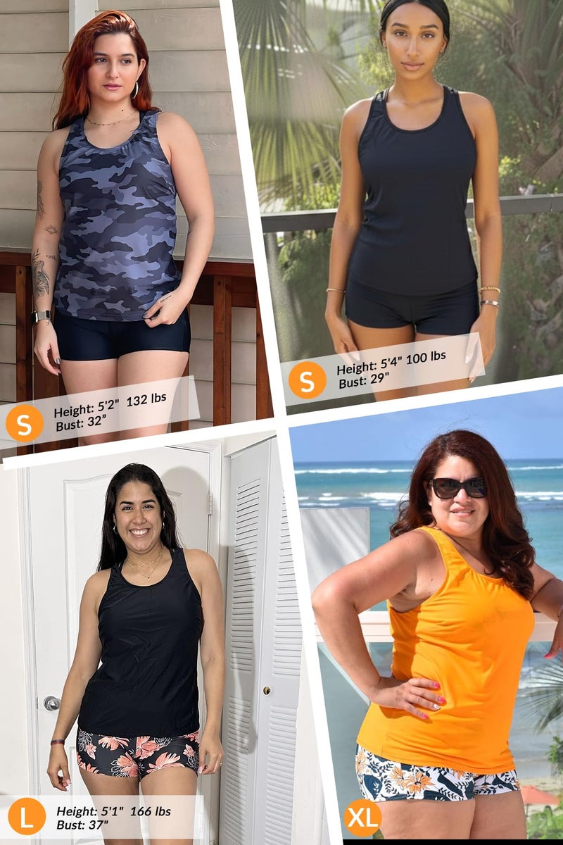 Yonique 3 Piece Tankini Swimsuits for Women Bathing Suits with Boy Shorts and Swim Tank Top Bra Modest Swimwear Black and Orange M - Image 5